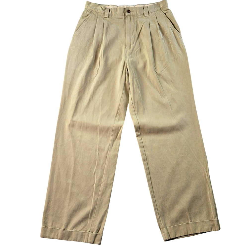Tommy Bahama Pants Mens 30x28 Beige Khaki Relax Pleated Cuffed Lyocell Cotton